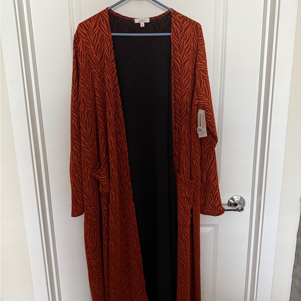 LuLaRoe Orange and Black Patterned Cardigan duster (Sarah)  - XL